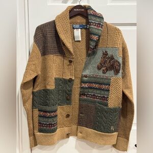Ralph Lauren Polo Patchwork Wool Shawl Cardigan